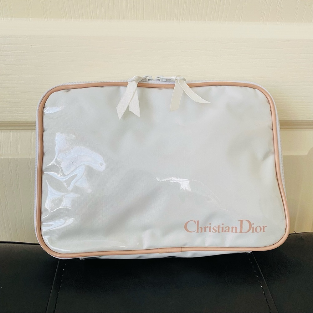 Christian Dior White Vinyl PVC Makeup Pouch Cosmetic Organizing Bag